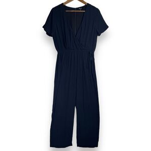 Madewell Jumpsuit Copperleaf Wrap Front Navy Blue Cropped Comfy Elastic‎ Waist 4